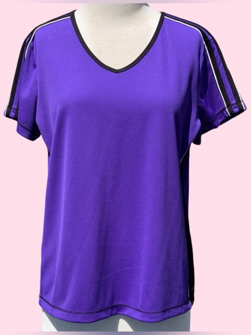 Made For Life Purple Activewear V-Neck Short Sleeve Top ~ Women's Petite Large